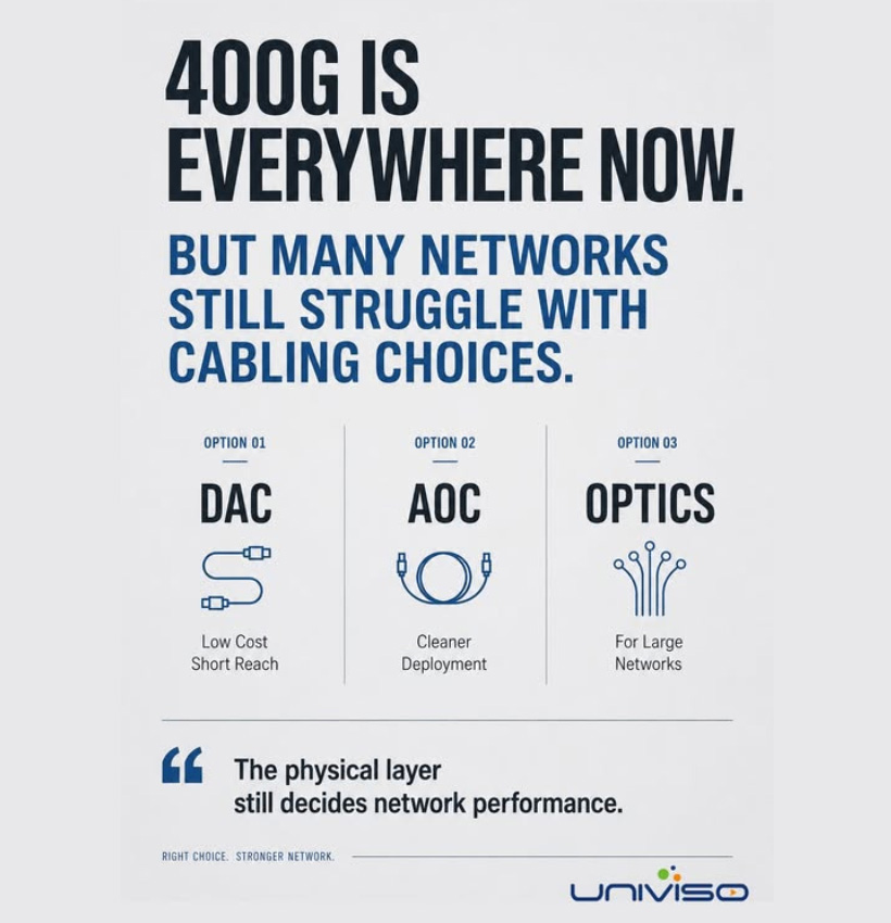 400G Network Cabling Choices: DAC vs AOC vs Optical Fiber